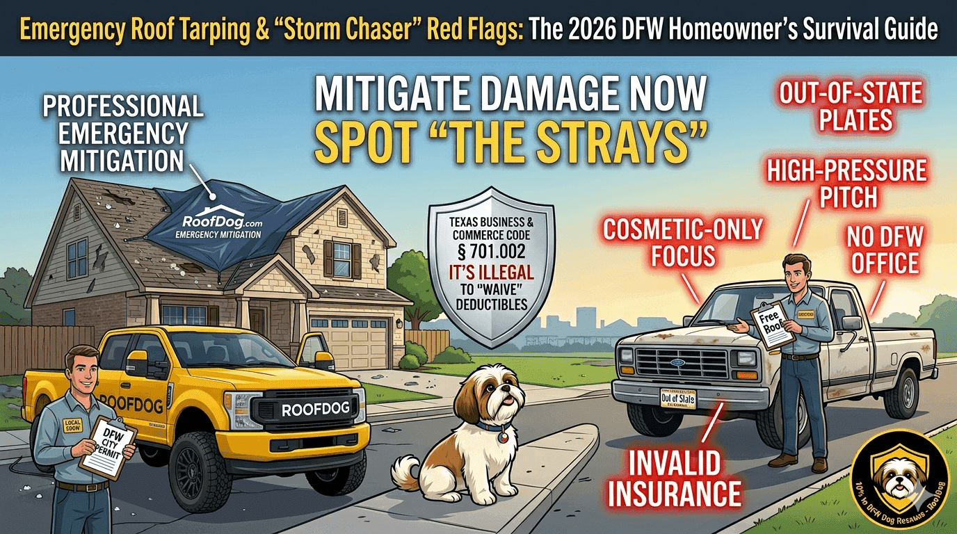 Emergency Roof Tarping & "Storm Chaser" Red Flags: The 2026 DFW Homeowner's Survival Guide